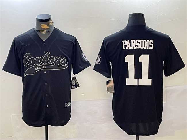 Mens Dallas Cowboys #11 Micah Parsons Black With Patch Cool Base Stitched Baseball Jersey1